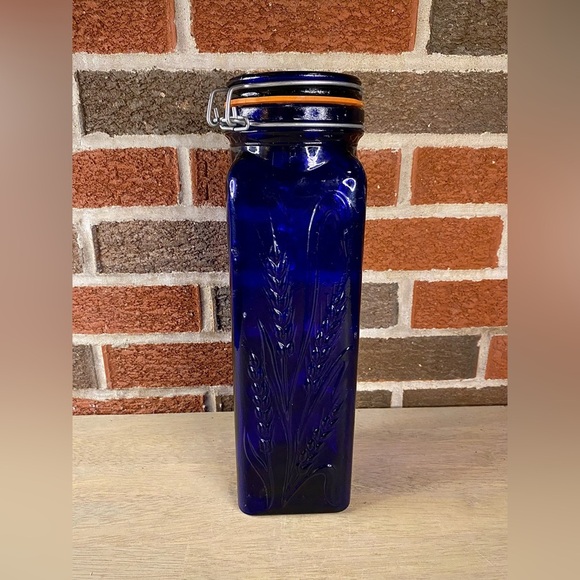 Pier 1 Italy Cobalt Blue Glass Spaghetti Jar Casadis Milano Bail Trigger Vintage - Picture 1 of 11